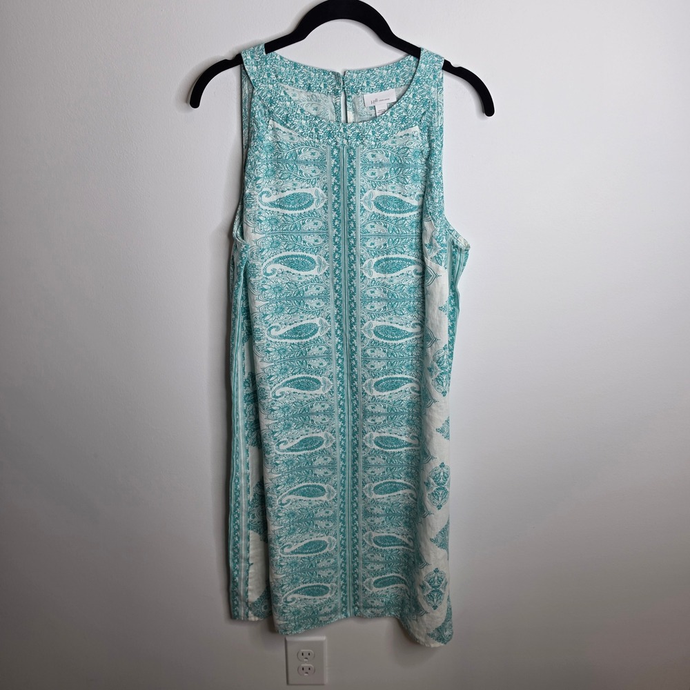 J. Jill Love Linen Dress Womens Medium Paisley Sleeveless Teal White